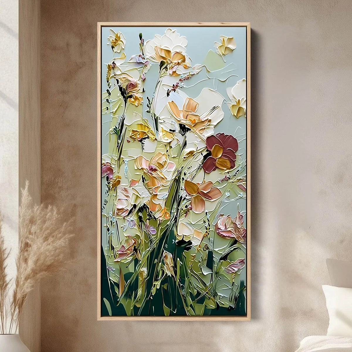 Garden Serenade Impasto Floral Painting | Textured Oil Wall Art | Abstract closeup, raised brushwork detail