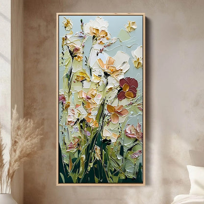 Garden Serenade Impasto Floral Painting | Textured Oil Wall Art | Abstract closeup, raised brushwork detail