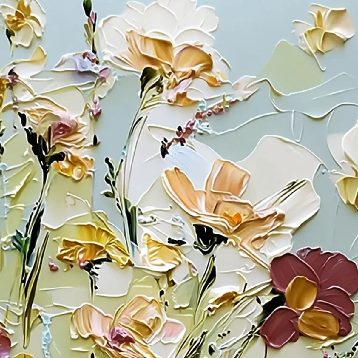 Garden Serenade Impasto Floral Painting | Textured Oil Wall Art | rectangular format, hand-painted canvas edge