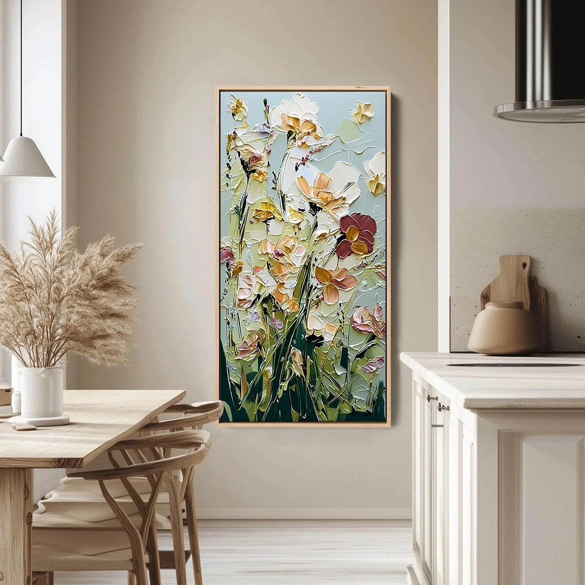 Garden Serenade Impasto Floral Painting | Textured Oil Wall Art | gold frame stretched on neutral wall