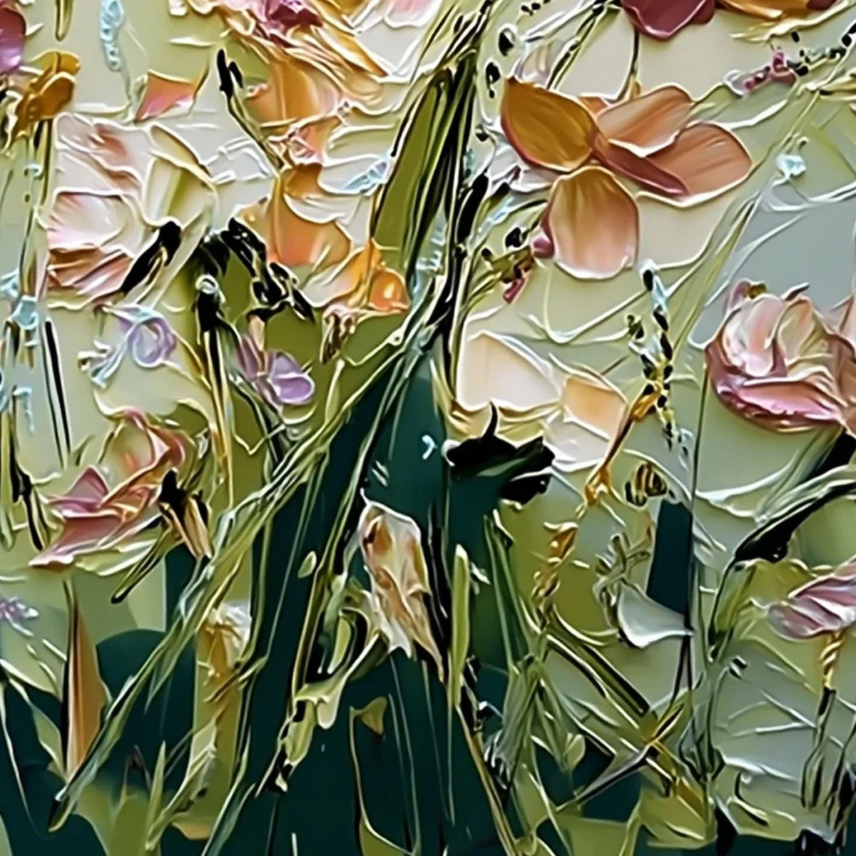 Garden Serenade Impasto Floral Painting | Textured Oil Wall Art | rolled canvas, ready for custom framing