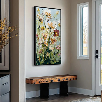 Garden Serenade Impasto Floral Painting | Textured Oil Wall Art | multi-color palette, original oil on stretched canvas art