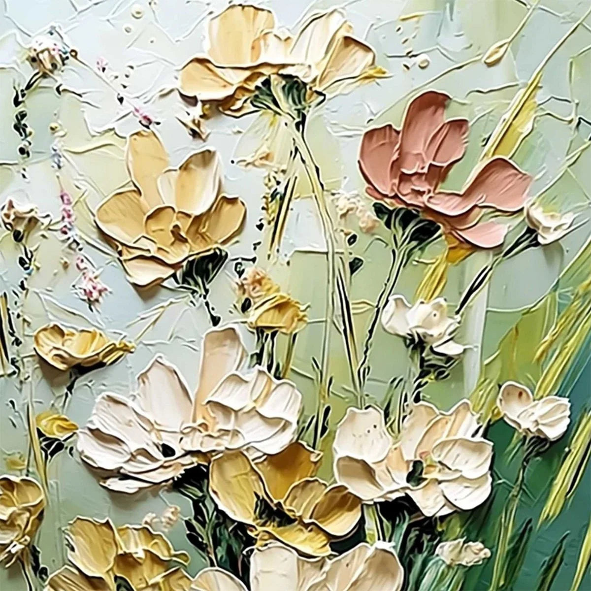 GARDEN SERENADE: Textured Impasto Painting of a Wildflower Meadow | rolled canvas, ready for custom framing