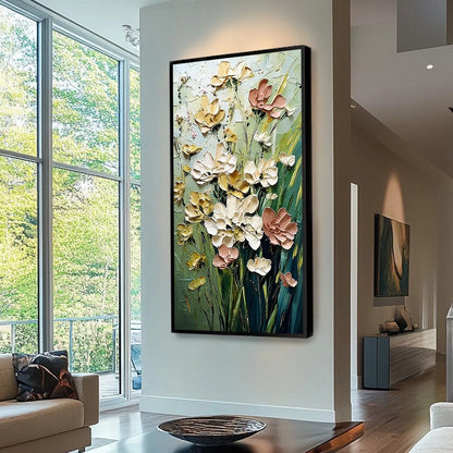 GARDEN SERENADE: Textured Impasto Painting of a Wildflower Meadow | Abstract mood, soft natural light studio shot