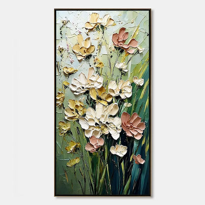 GARDEN SERENADE: Textured Impasto Painting of a Wildflower Meadow | hanging in living room, Abstract wall art