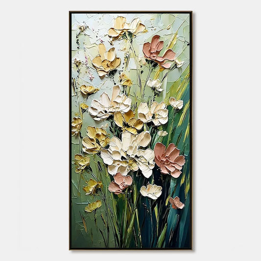 GARDEN SERENADE: Textured Impasto Painting of a Wildflower Meadow | hanging in living room, Abstract wall art