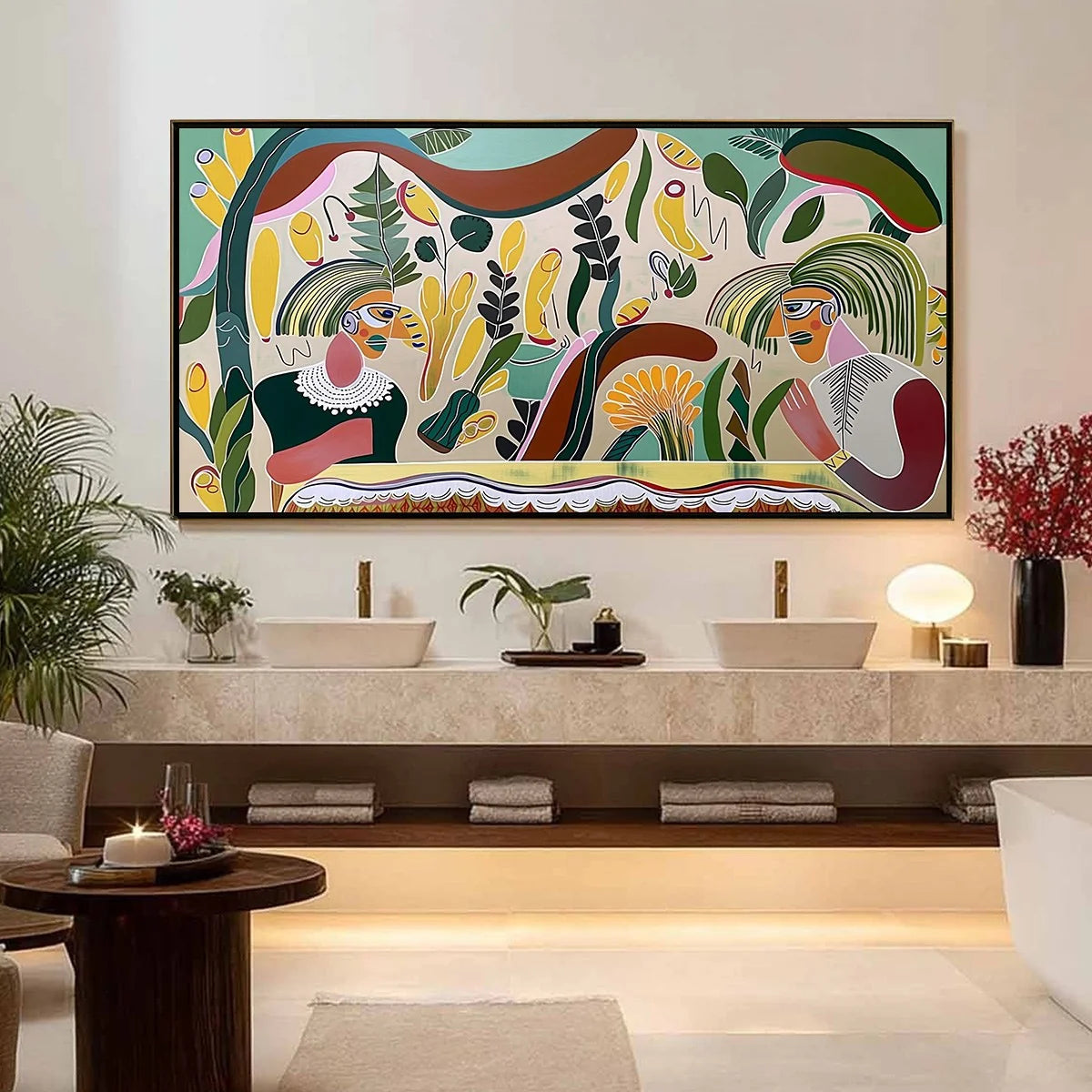 GARDEN WHISPERS: Colorful Abstract Figurative Boho Wall Art | Figurative closeup, raised brushwork detail