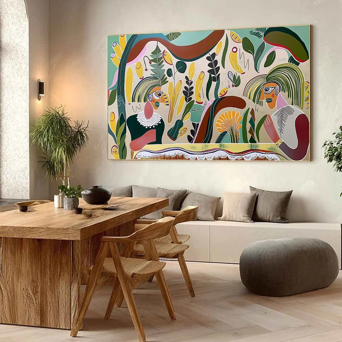 GARDEN WHISPERS: Colorful Abstract Figurative Boho Wall Art | Figurative mood, soft natural light studio shot