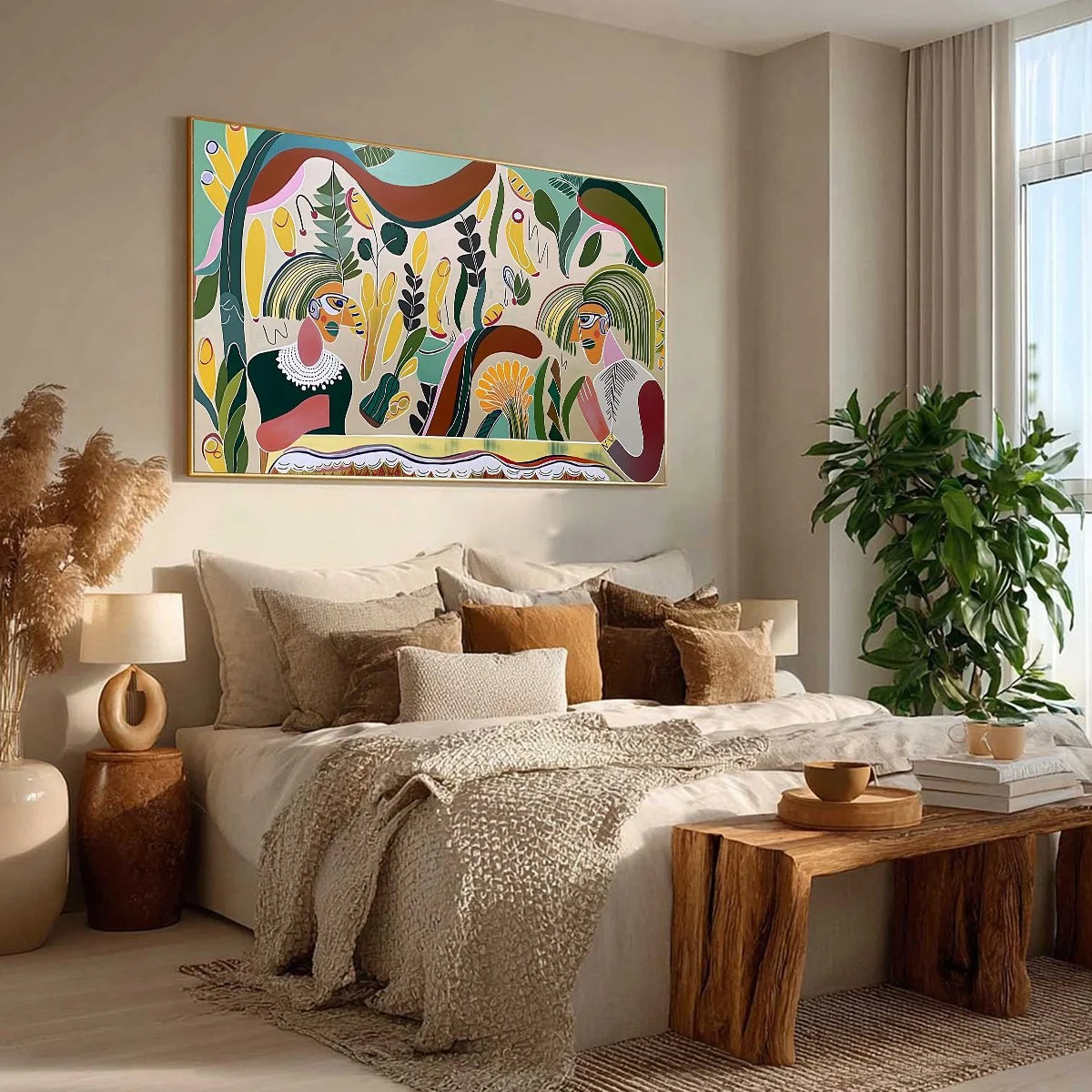 GARDEN WHISPERS: Colorful Abstract Figurative Boho Wall Art | multi-color palette, original oil on stretched canvas art