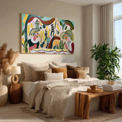 GARDEN WHISPERS: Colorful Abstract Figurative Boho Wall Art | multi-color palette, original oil on stretched canvas art