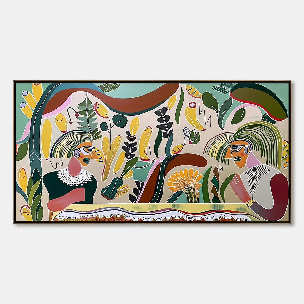 GARDEN WHISPERS: Colorful Abstract Figurative Boho Wall Art | hanging in living room, Figurative wall art