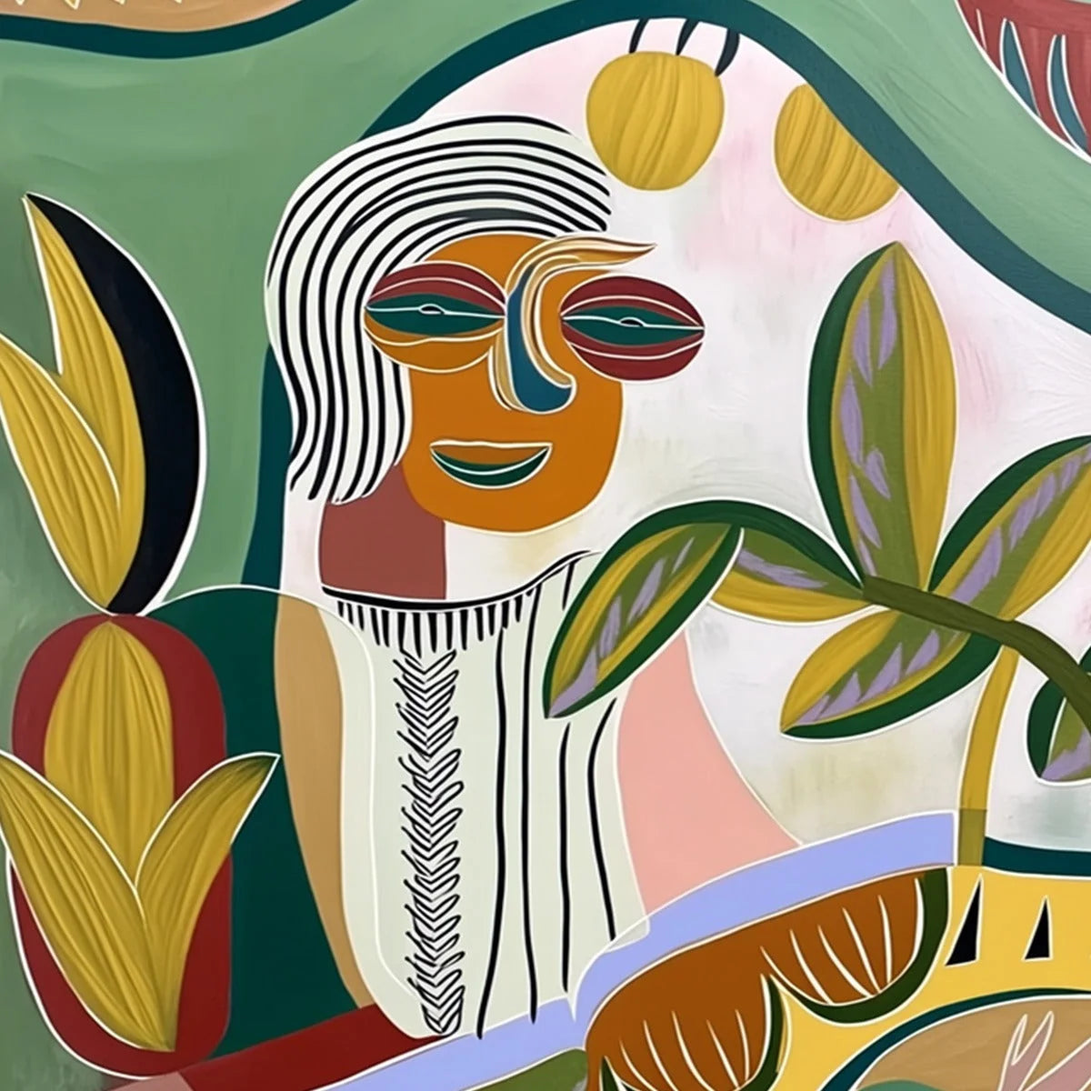 GARDEN WHISPERS: Colorful Abstract Figurative Painting for Modern Spaces | rectangular format, hand-painted canvas edge