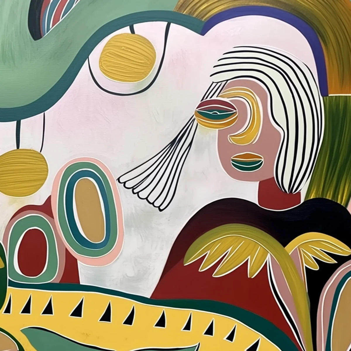 GARDEN WHISPERS: Colorful Abstract Figurative Painting for Modern Spaces | rolled canvas, ready for custom framing