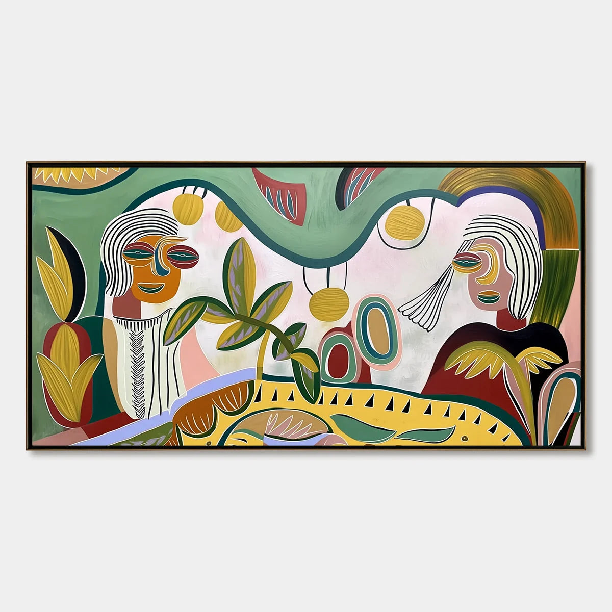 GARDEN WHISPERS: Colorful Abstract Figurative Painting for Modern Spaces | hanging in living room, Figurative wall art