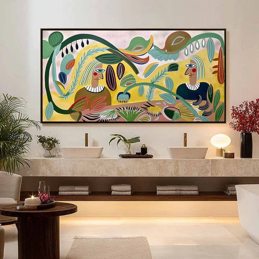 GARDEN WHISPERS: Large Colorful Boho Figurative Abstract Painting