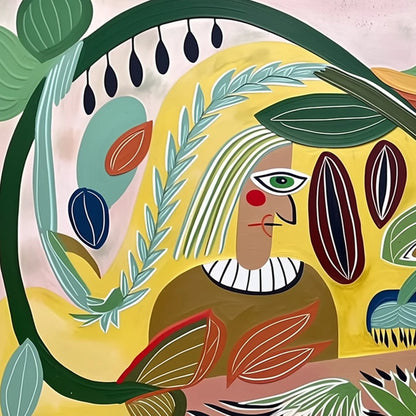 GARDEN WHISPERS: Large Colorful Boho Figurative Abstract Painting | rectangular format, hand-painted canvas edge