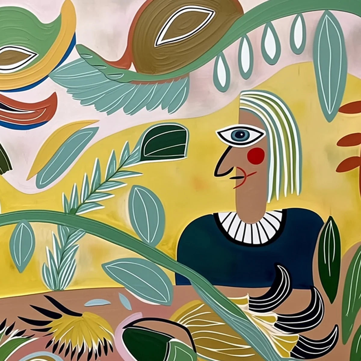 GARDEN WHISPERS: Large Colorful Boho Figurative Abstract Painting | rolled canvas, ready for custom framing