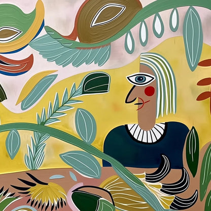 GARDEN WHISPERS: Large Colorful Boho Figurative Abstract Painting | rolled canvas, ready for custom framing