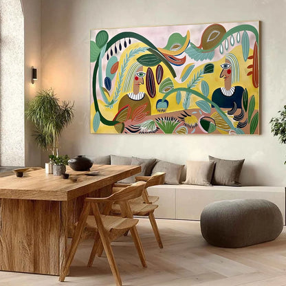 GARDEN WHISPERS: Large Colorful Boho Figurative Abstract Painting | Figurative mood, soft natural light studio shot