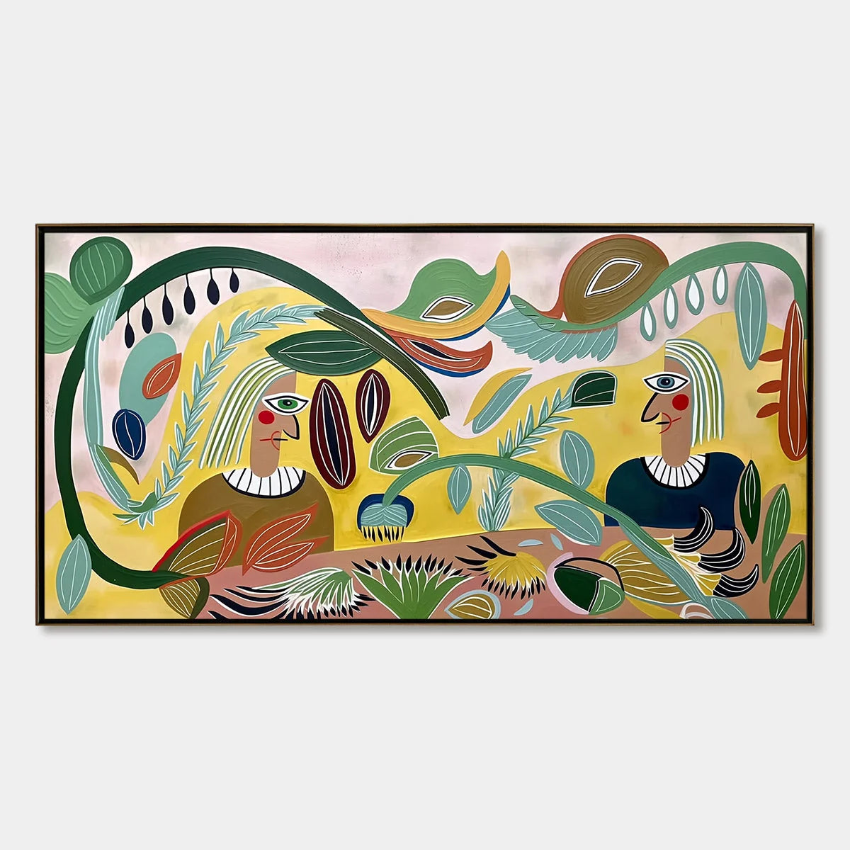 GARDEN WHISPERS: Large Colorful Boho Figurative Abstract Painting | hanging in living room, Figurative wall art