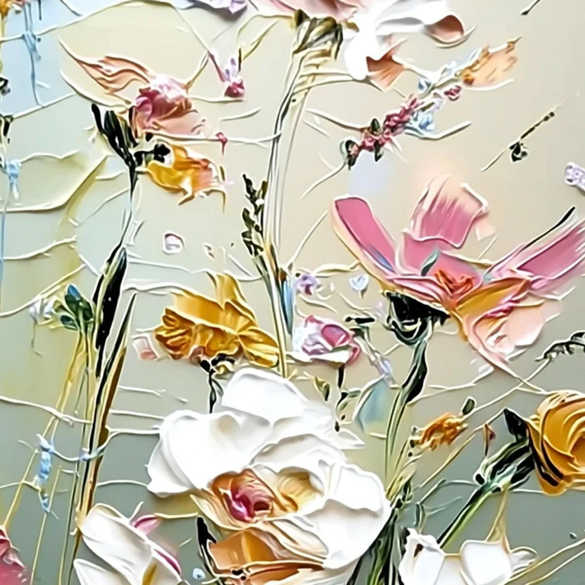 GARDEN WHISPERS: Vertical Palette Knife Floral Impasto Wall Art | rectangular format, hand-painted canvas edge