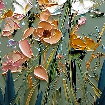 GARDEN WHISPERS: Vertical Palette Knife Floral Impasto Wall Art | rolled canvas, ready for custom framing