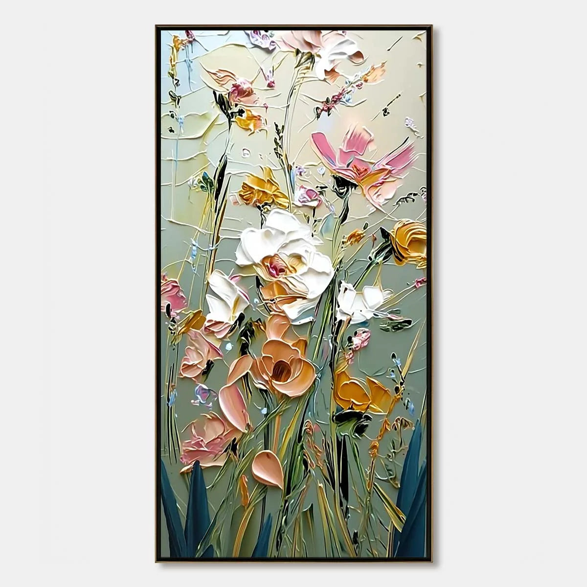 GARDEN WHISPERS: Vertical Palette Knife Floral Impasto Wall Art | hanging in living room, Abstract wall art