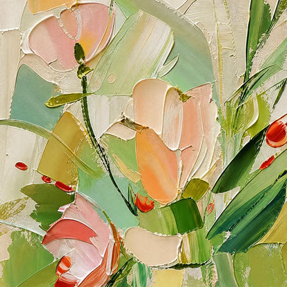 GARDEN'S BREATH: Textured Impasto Floral Still Life Oil Painting | rectangular format, hand-painted canvas edge