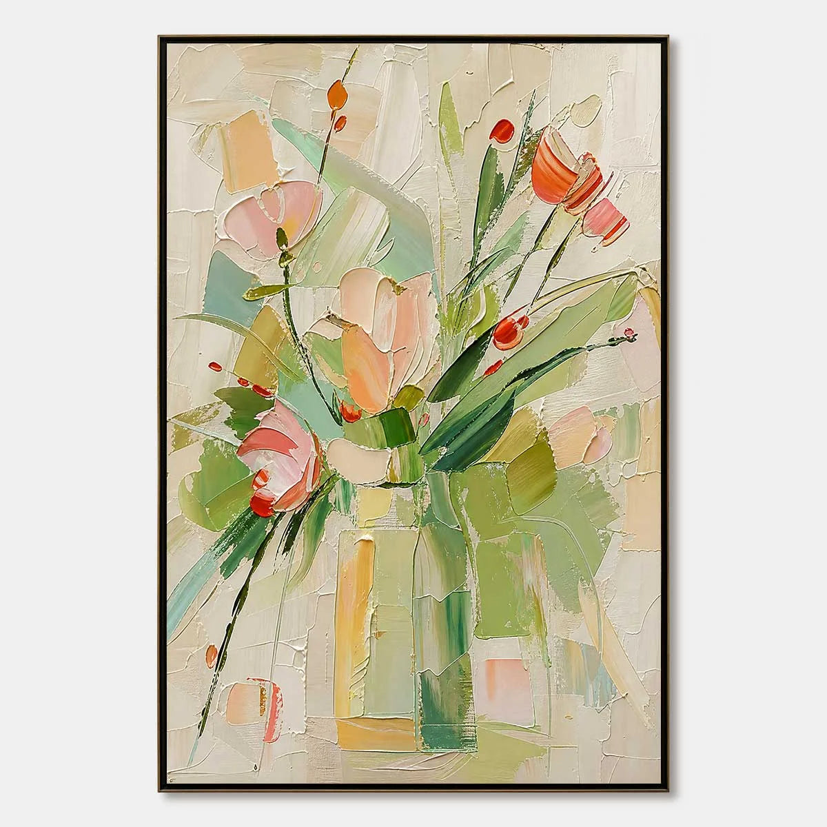 GARDEN'S BREATH: Textured Impasto Floral Still Life Oil Painting | hanging in living room, Figurative wall art