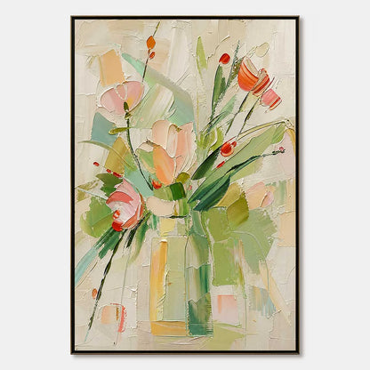 GARDEN'S BREATH: Textured Impasto Floral Still Life Oil Painting | hanging in living room, Figurative wall art