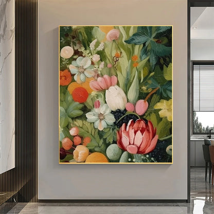 GARDEN'S GRACE: Textured Floral Still Life Oil Painting | Figurative closeup, raised brushwork detail
