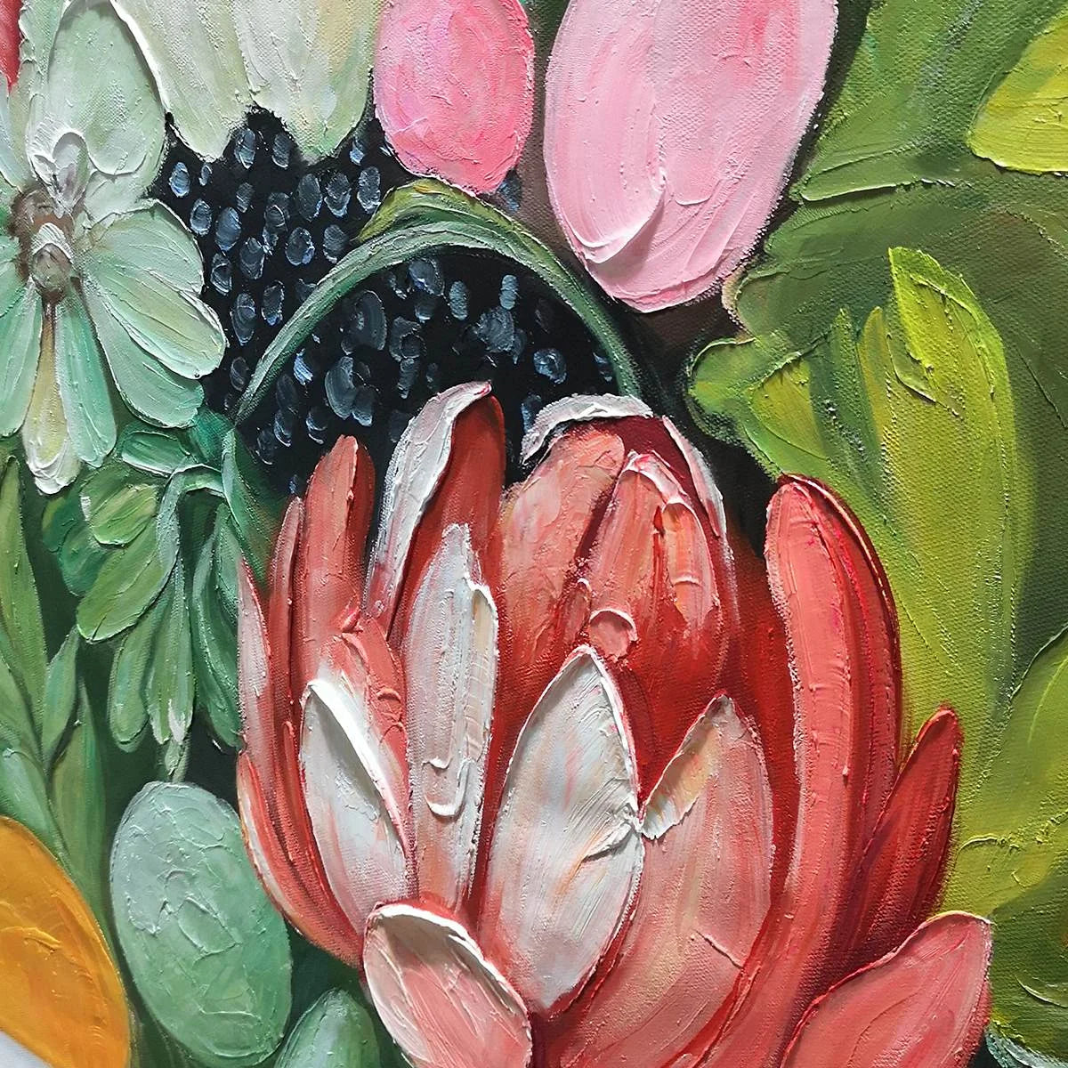 GARDEN'S GRACE: Textured Floral Still Life Oil Painting | rectangular format, hand-painted canvas edge