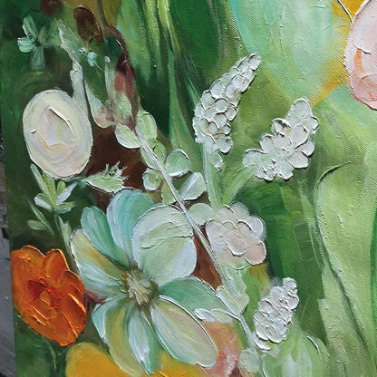 GARDEN'S GRACE: Textured Floral Still Life Oil Painting | rolled canvas, ready for custom framing