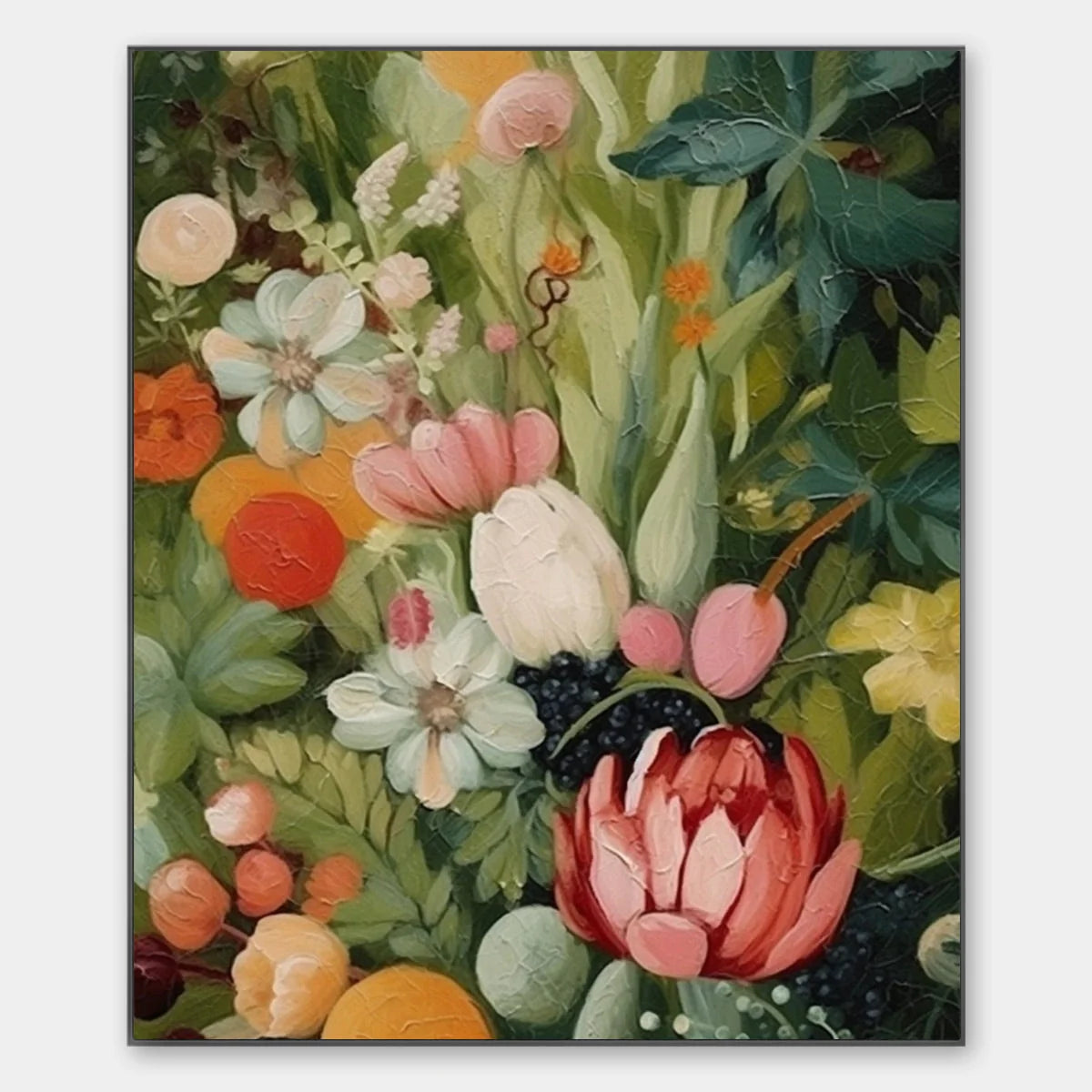 GARDEN'S GRACE: Textured Floral Still Life Oil Painting | hanging in living room, Figurative wall art