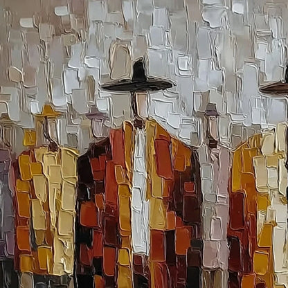THE GATHERING: Abstract Figurative Palette Knife Impasto Painting | rectangular format, hand-painted canvas edge