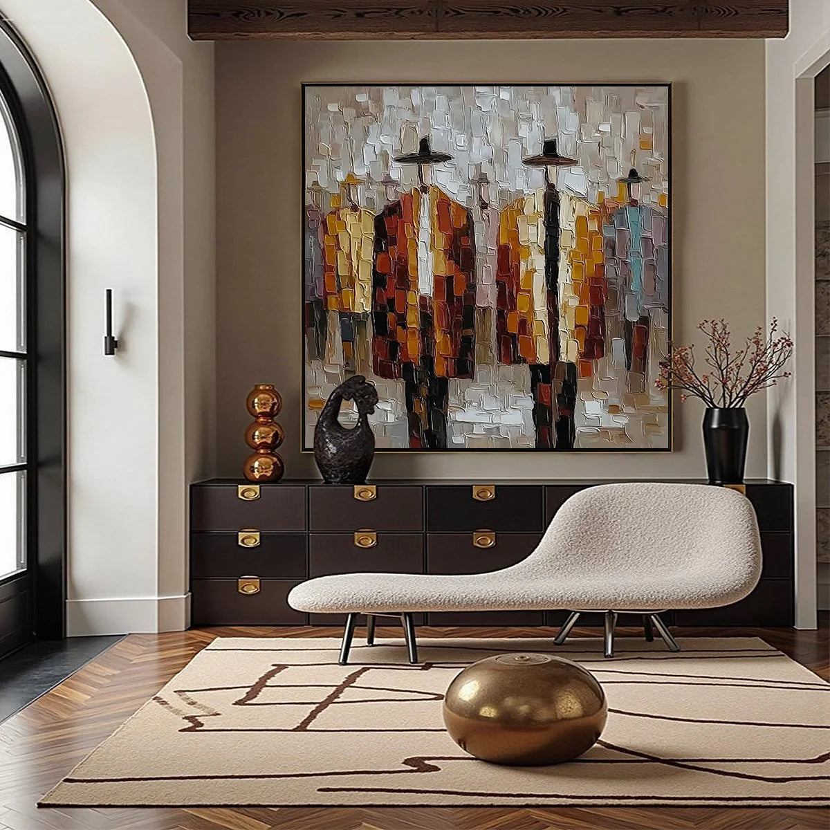 THE GATHERING: Abstract Figurative Palette Knife Impasto Painting | Figurative mood, soft natural light studio shot