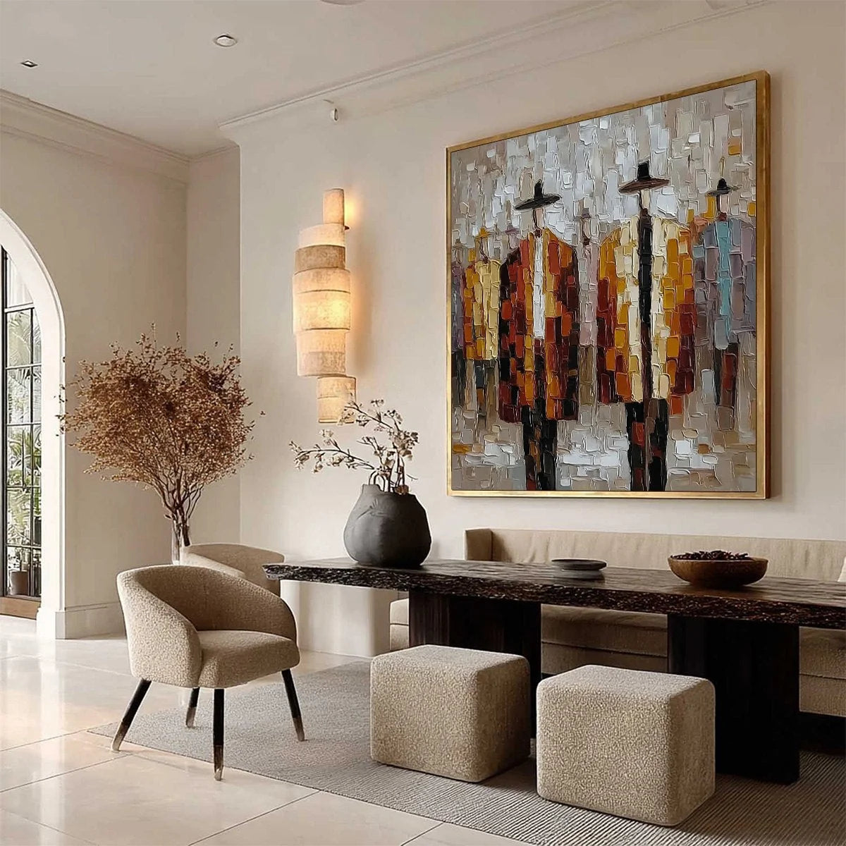 THE GATHERING: Abstract Figurative Palette Knife Impasto Painting | multi-color palette, original oil on stretched canvas art