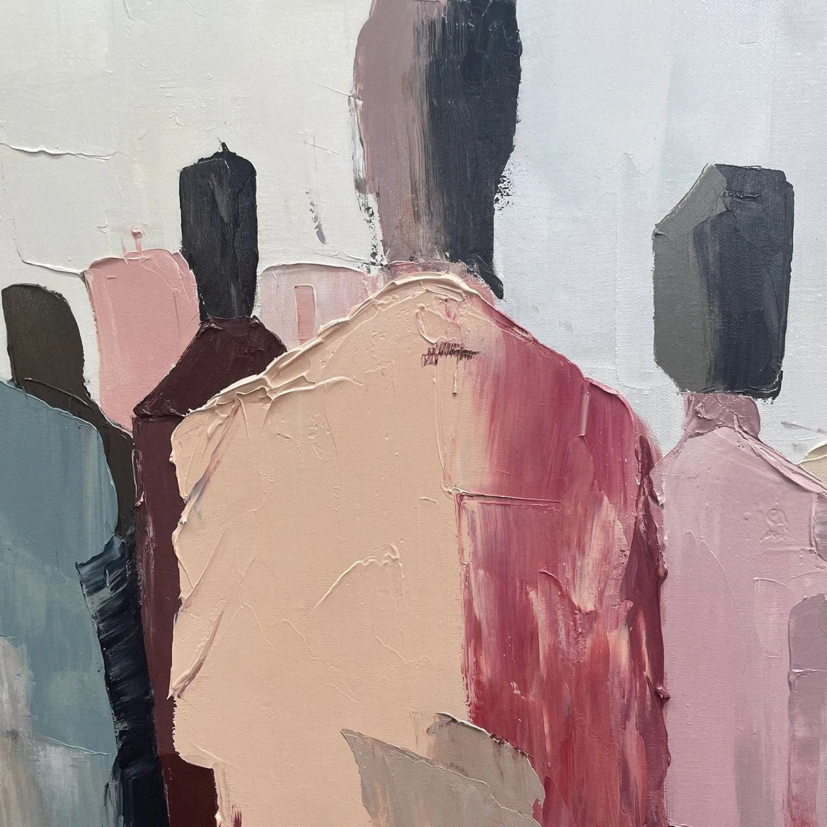 GATHERING: Abstract Figurative Palette Knife Oil Painting | rectangular format, hand-painted canvas edge