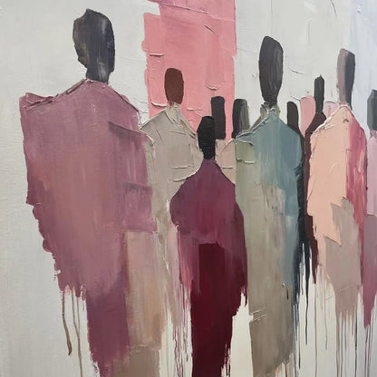 GATHERING: Abstract Figurative Palette Knife Oil Painting | black frame version on white wall