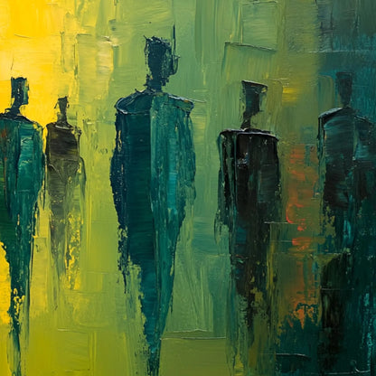 GATHERING LIGHT: Vibrant Abstract Figurative Oil Painting | rectangular format, hand-painted canvas edge