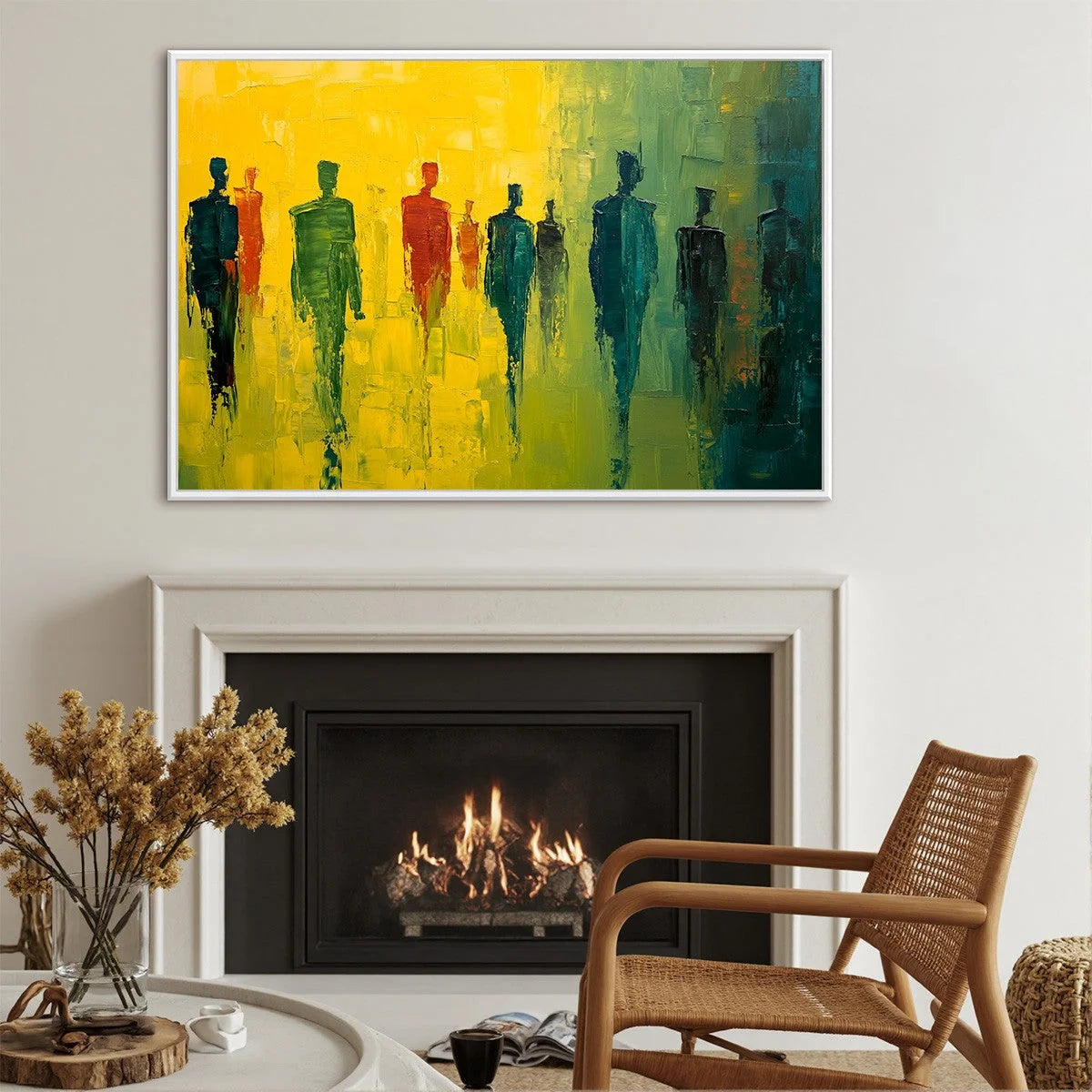 GATHERING LIGHT: Vibrant Abstract Figurative Oil Painting | rolled canvas, ready for custom framing