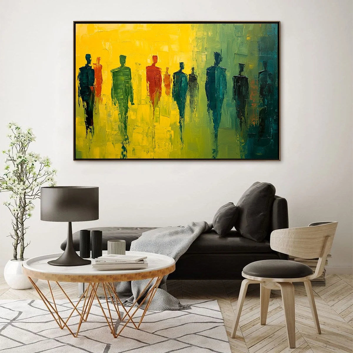 GATHERING LIGHT: Vibrant Abstract Figurative Oil Painting | Figurative mood, soft natural light studio shot