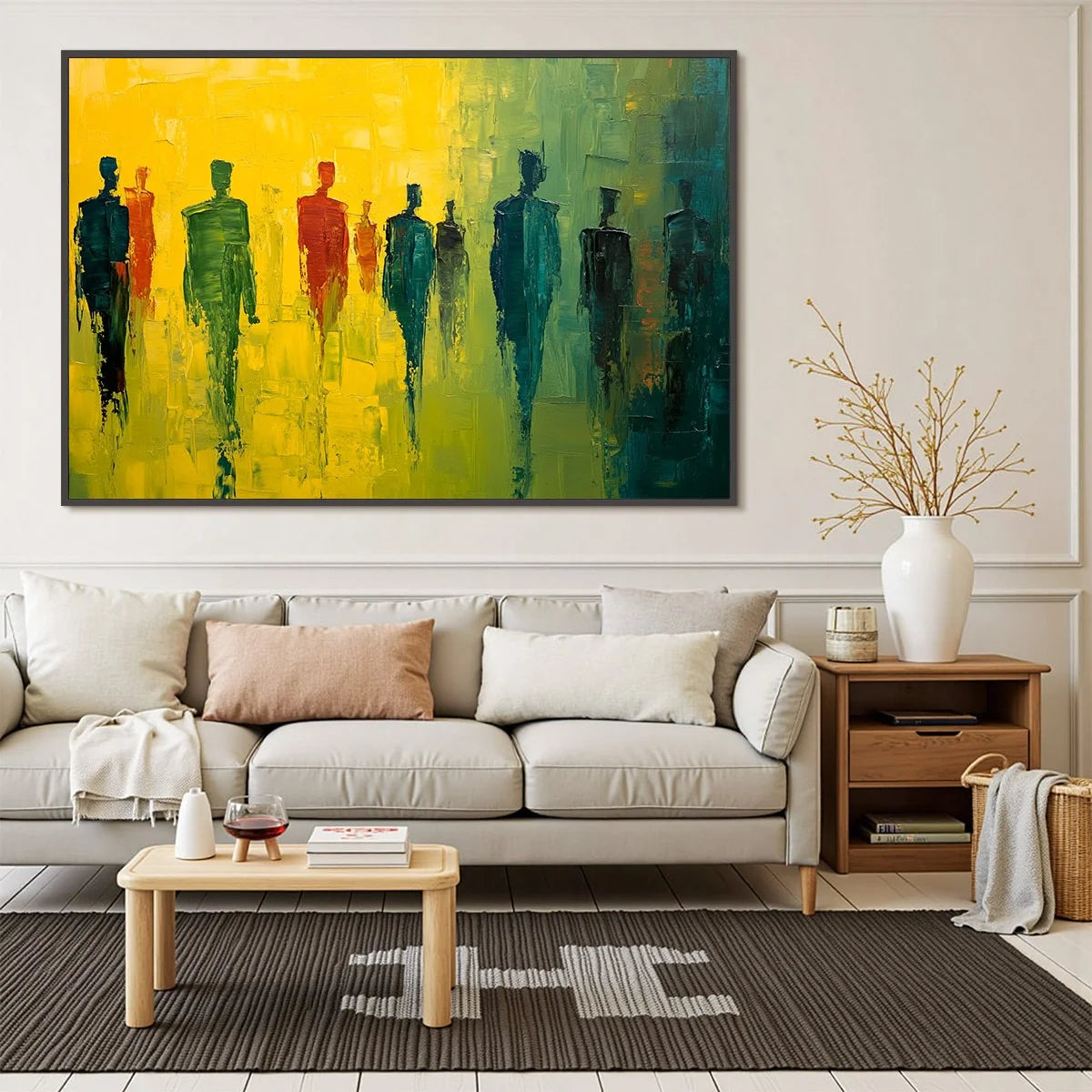 GATHERING LIGHT: Vibrant Abstract Figurative Oil Painting | multi-color palette, original oil on stretched canvas art