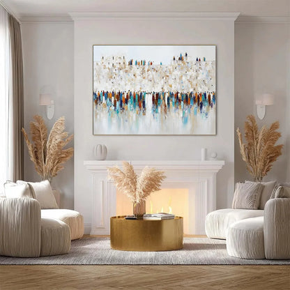 GATHERING: Textured Abstract Figurative Crowd Wall Art Painting | Figurative closeup, raised brushwork detail
