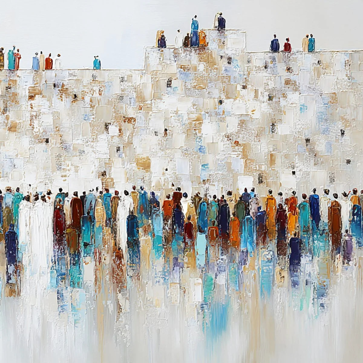 GATHERING: Textured Abstract Figurative Crowd Wall Art Painting | rectangular format, hand-painted canvas edge