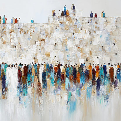 GATHERING: Textured Abstract Figurative Crowd Wall Art Painting | rectangular format, hand-painted canvas edge