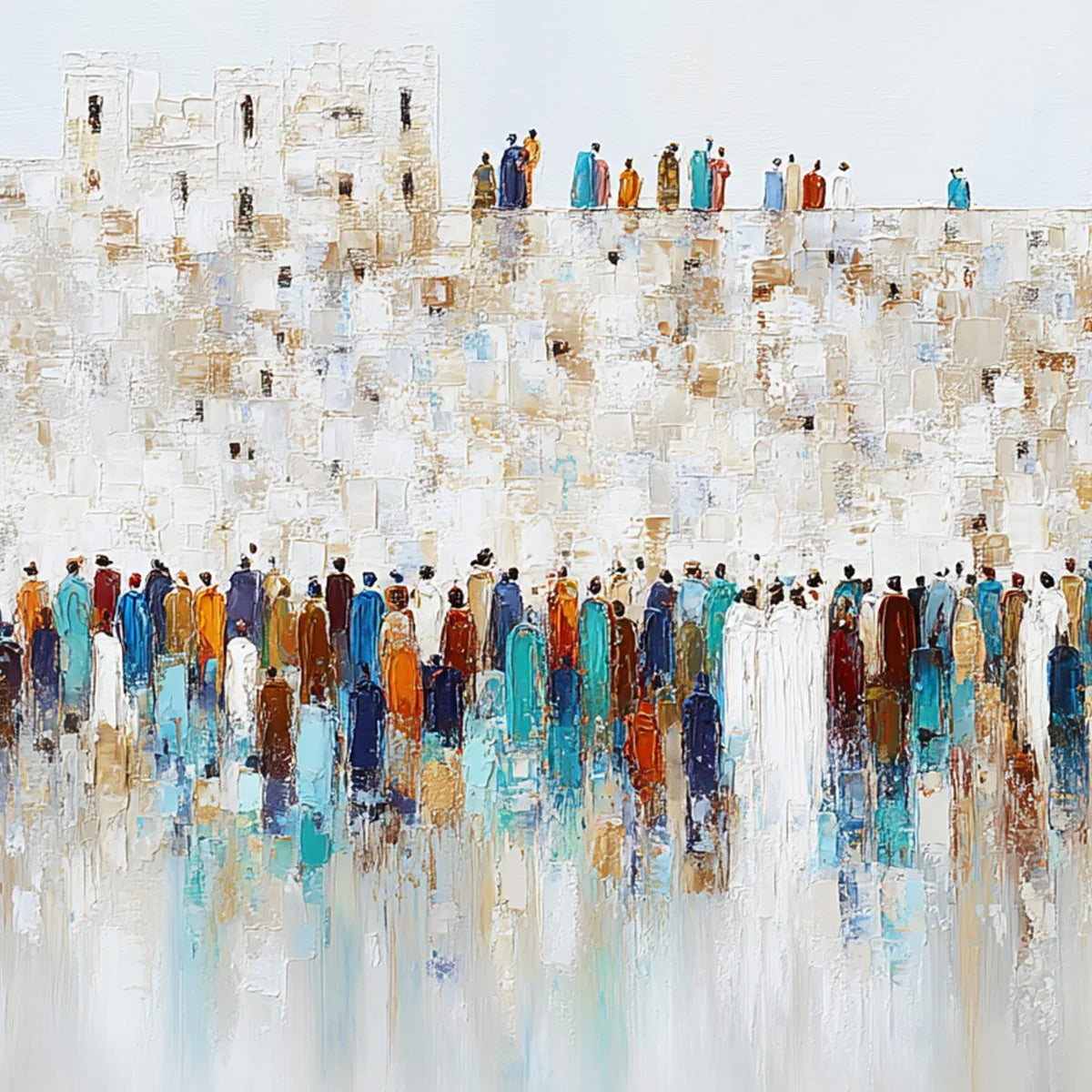 GATHERING: Textured Abstract Figurative Crowd Wall Art Painting | rolled canvas, ready for custom framing