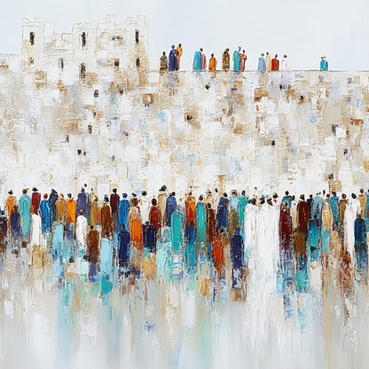 GATHERING: Textured Abstract Figurative Crowd Wall Art Painting | rolled canvas, ready for custom framing