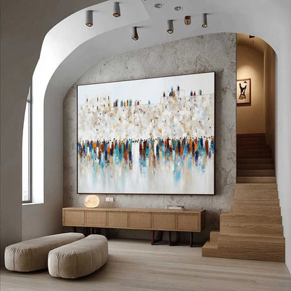 GATHERING: Textured Abstract Figurative Crowd Wall Art Painting | Figurative mood, soft natural light studio shot