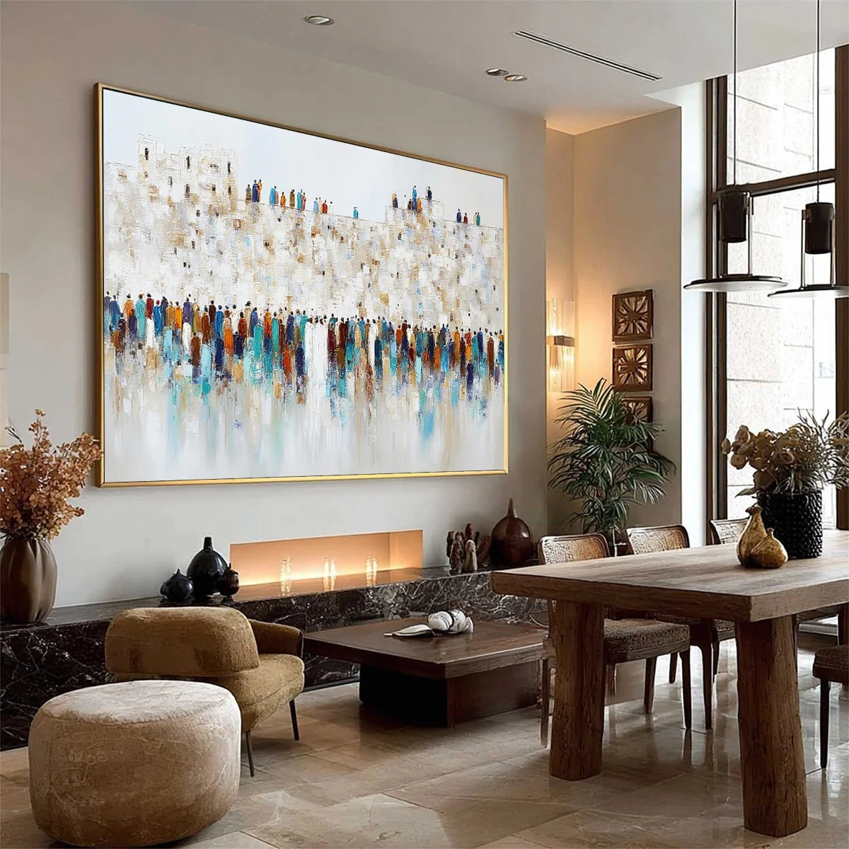 GATHERING: Textured Abstract Figurative Crowd Wall Art Painting | multi-color palette, original oil on stretched canvas art